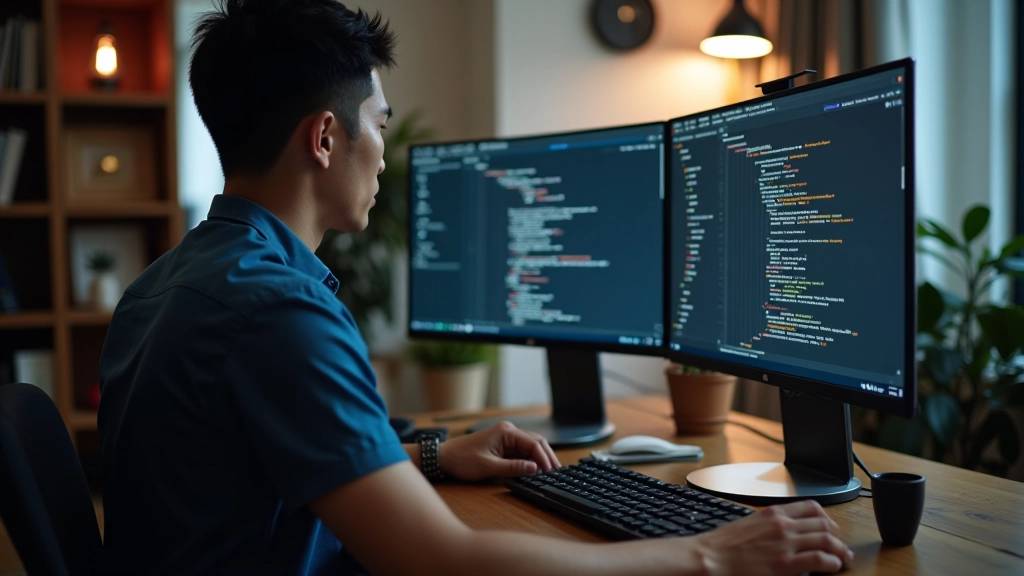 Web design studio with developer working on HTML CSS projects