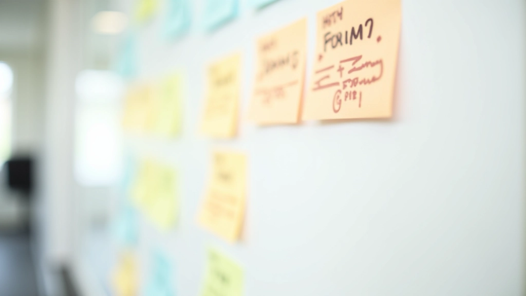 Colorful sticky notes on whiteboard showing HTML tag structure and hierarchy, creative workspace